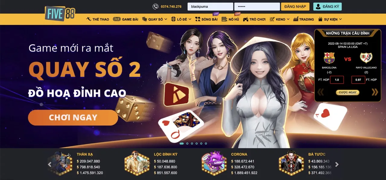 Giao diện bắt mắt, thân thiện tại Five88